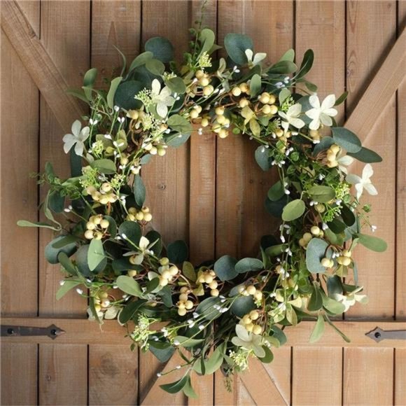 Artificial Green Leaf Eucalyptus Wreath,Berry Wreath for Spring,Summer - Picture 3 of 7